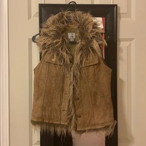 VINTAGE Leather vest faux fur jacket